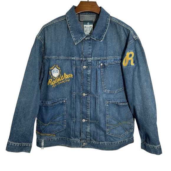 ROCAWEAR Denim Jacket Mens Medium Wash‎ Hip Hop Urban Streetwear 90s Y2K Large - Picture 1 of 16